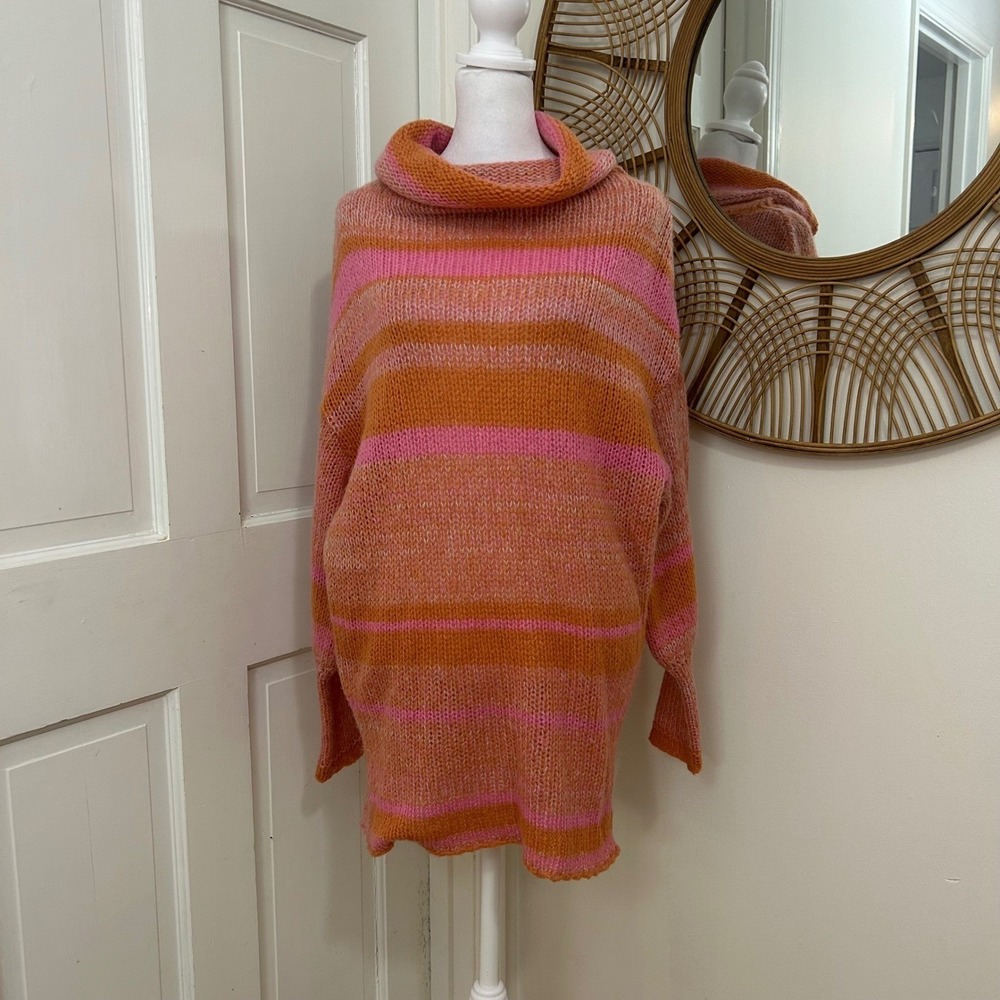 Free‎ People XS Oversized Alpaca Wool Blend Sweater Tunic Coral PinkB Boho Cozy - Picture 3 of 8